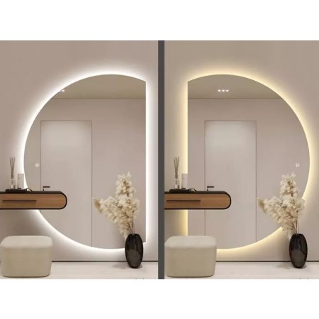 Polkrožno dekorativno stensko LED ogledalo XXL  za salone, hotele, restavracije,..
