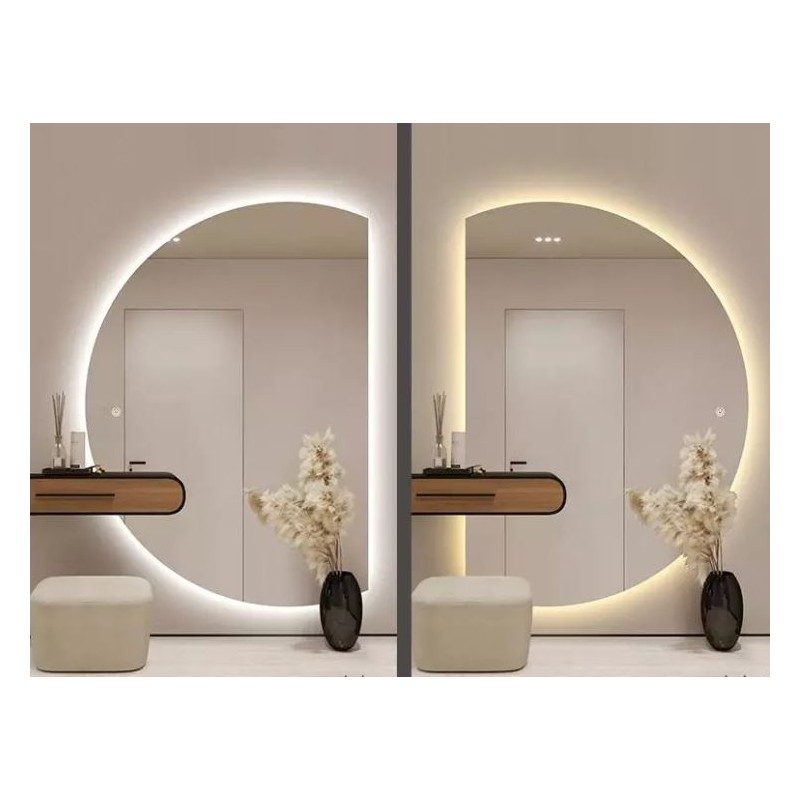 Polkrožno dekorativno stensko LED ogledalo XXL  za salone, hotele, restavracije,..