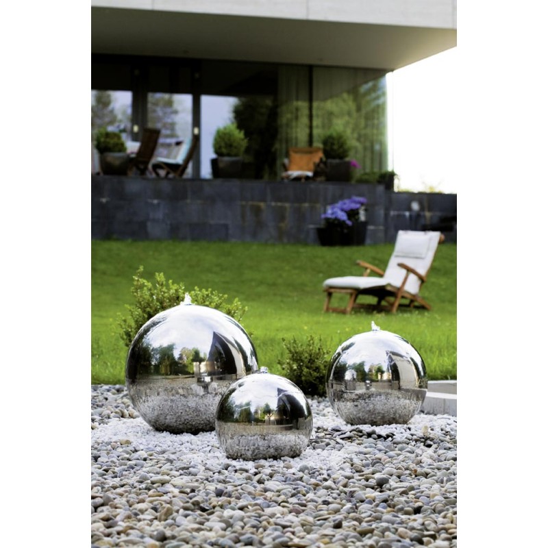 Trojni komplet vrtnih LED fontan iz poliranega nerjavečega jekla (30, 38, 48 cm)