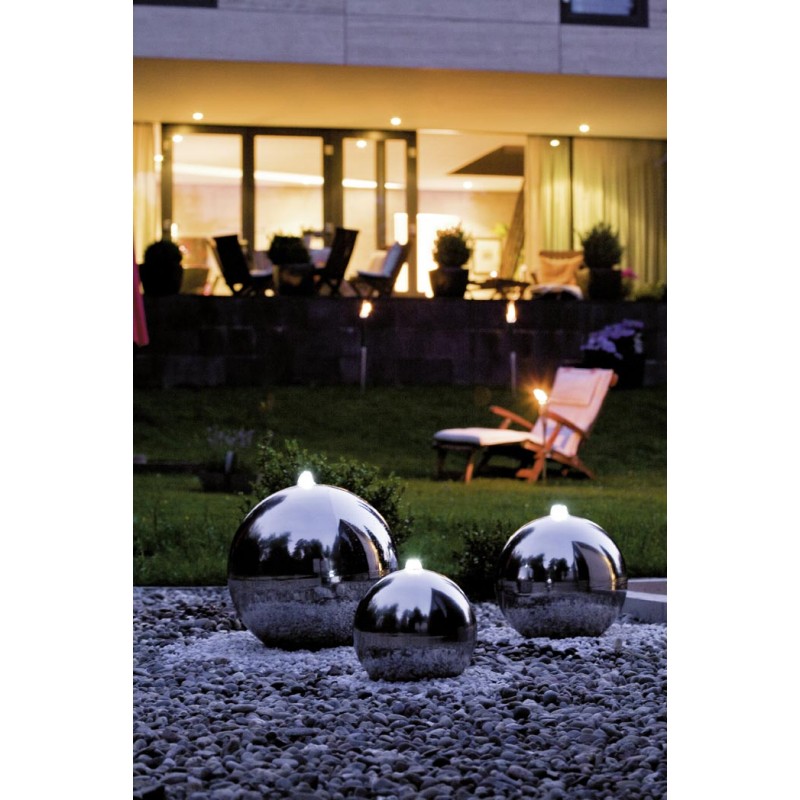 Trojni komplet vrtnih LED fontan iz poliranega nerjavečega jekla (30, 38, 48 cm)