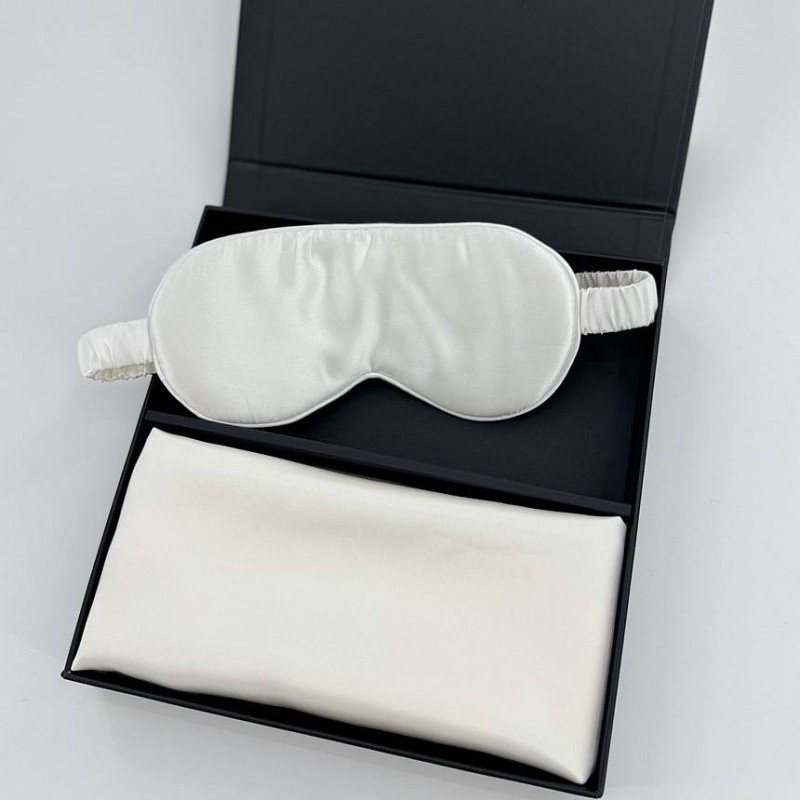 Komplet svilena prevleka za vzglavnik in spalna maska za oči bela ivory