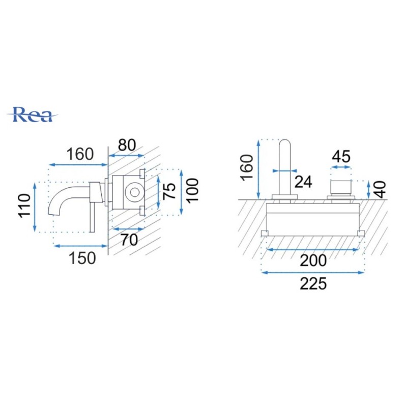 Stenska armatura za umivalnik REA ROSE GOLD