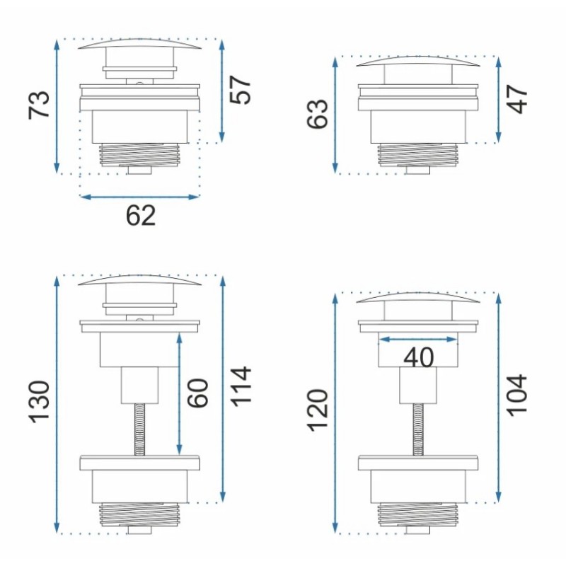 Čep za umivalnik REA univerzalni click-clack v BRUSHED GOLD barvi