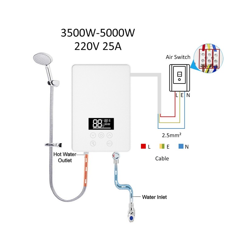 Električni pretočni bojler, večnamenski 3,5kW - 4,5kW