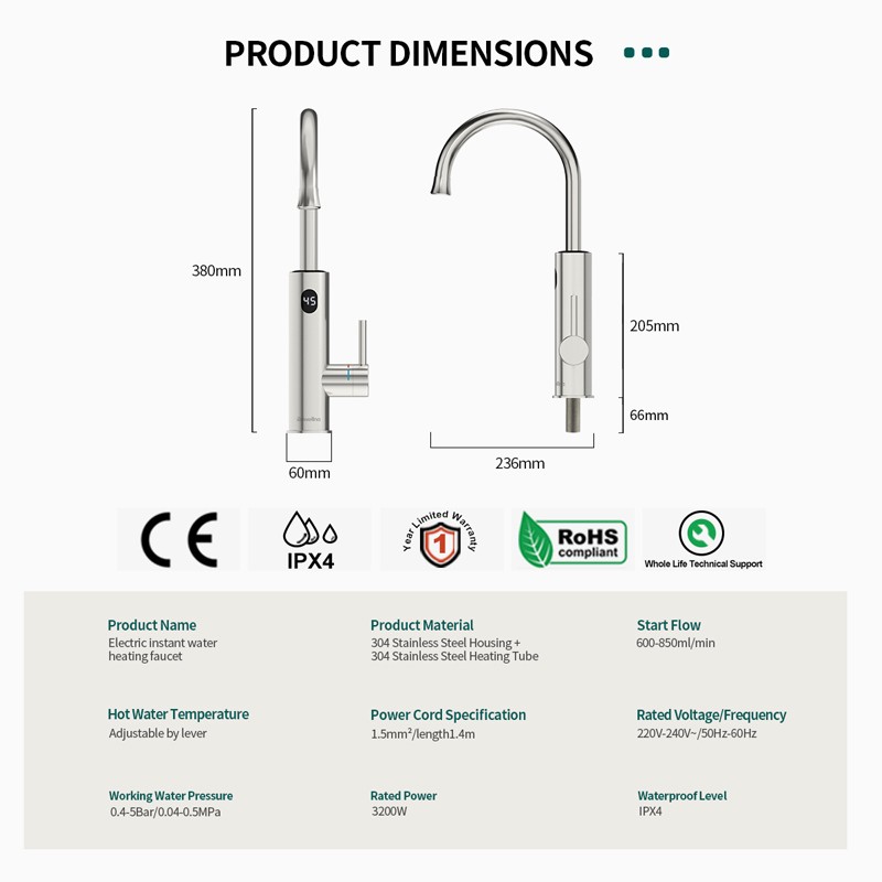 Visokokakovostna grelna pipa iz nerjavečega jekla Briwellna z el. varnostnim stikalom