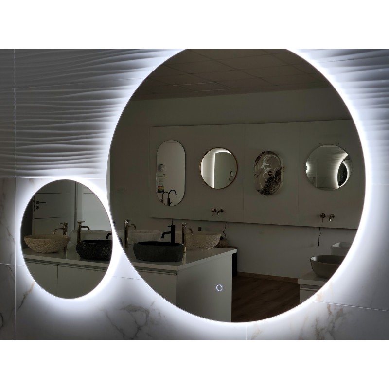 Dvojno okroglo kopalniško LED ogledalo Parent-Child 90cm + 45 cm