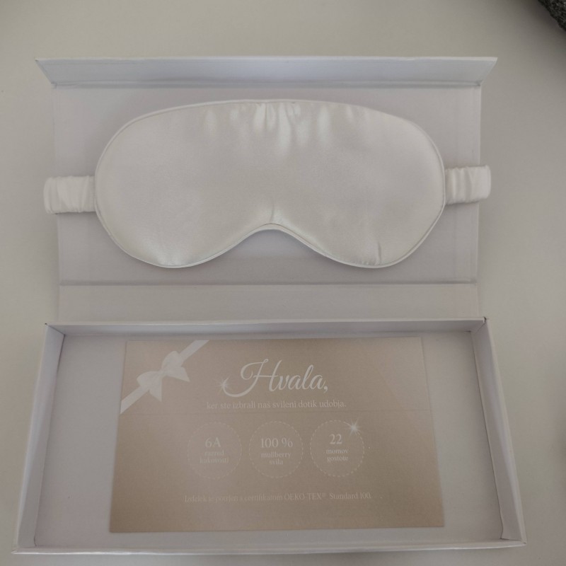 Svilena maska za oči Pearl White v darilni škatlici