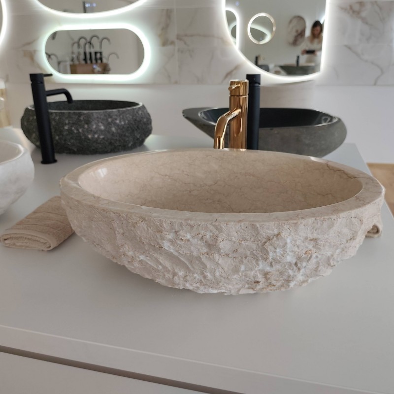 Naturstein Waschbecken Beige Oval