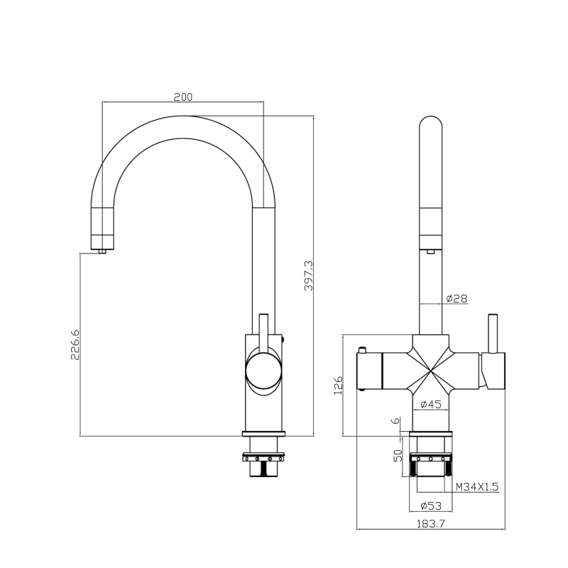 Kuhinjska armatura z vročo in filtrirano vodo iWater C (komplet z grelnikom in dvojnim filtrom)