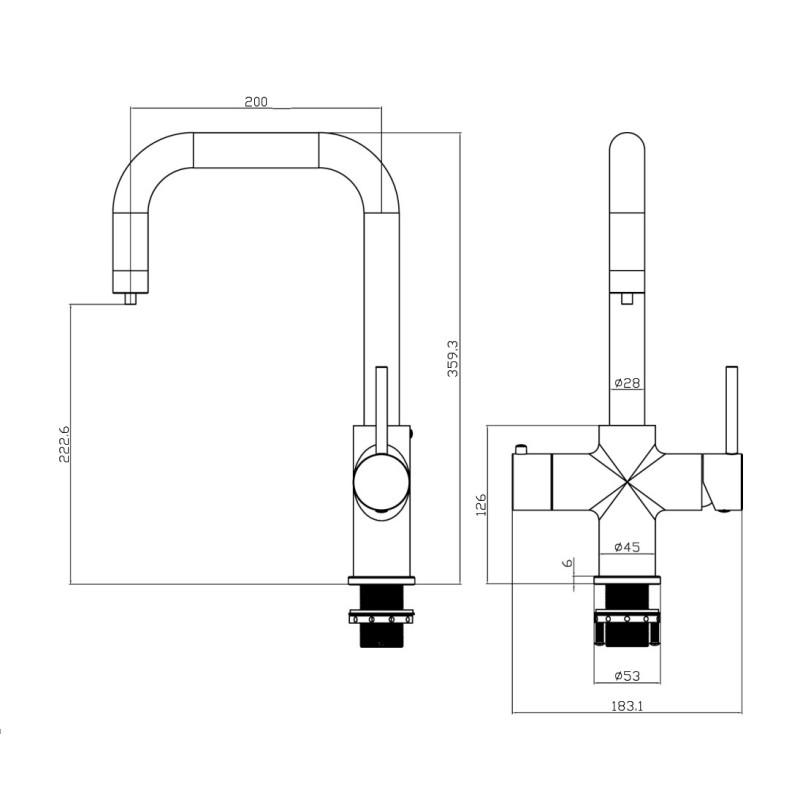 Kuhinjska armatura z vročo in filtrirano vodo iWater D (komplet z grelnikom in dvojnim filtrom)