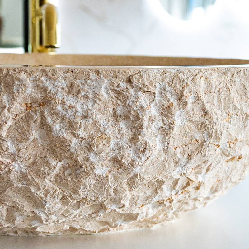 Kamniti umivalnik Beige Oval zunanja površina