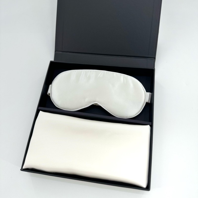 Darilni set svilena prevleka za vzglavnik in maska bela