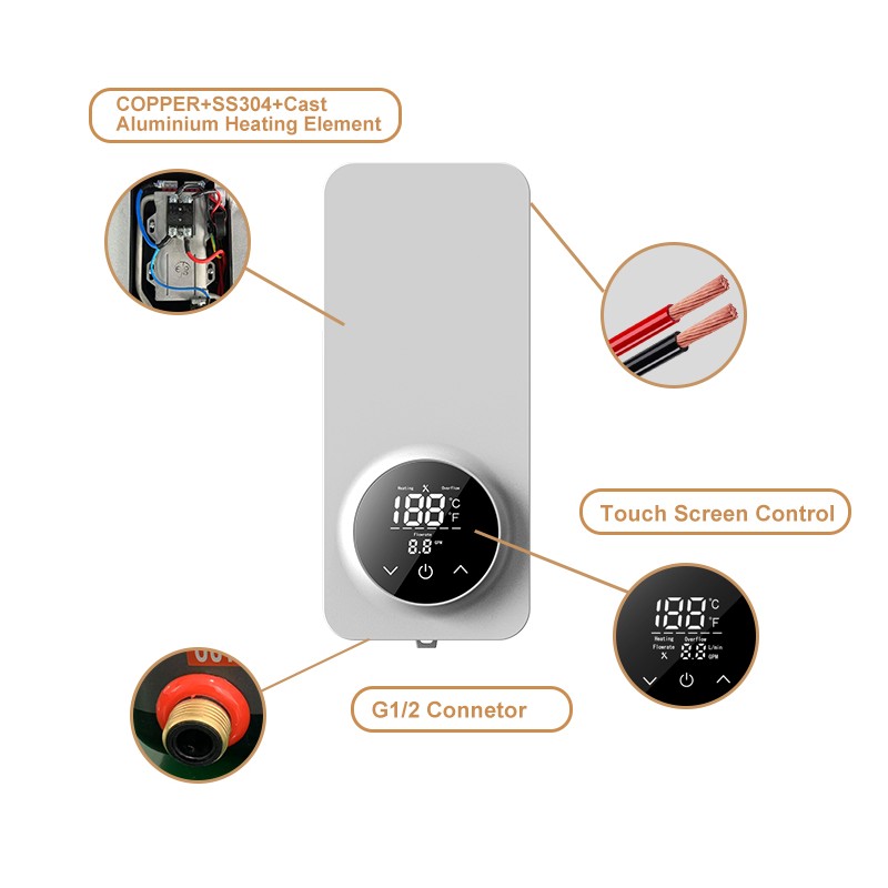 Pretočni grelnik vode MINI SIZE v kompletu s tuš setom 3,5 - 5,5 kW