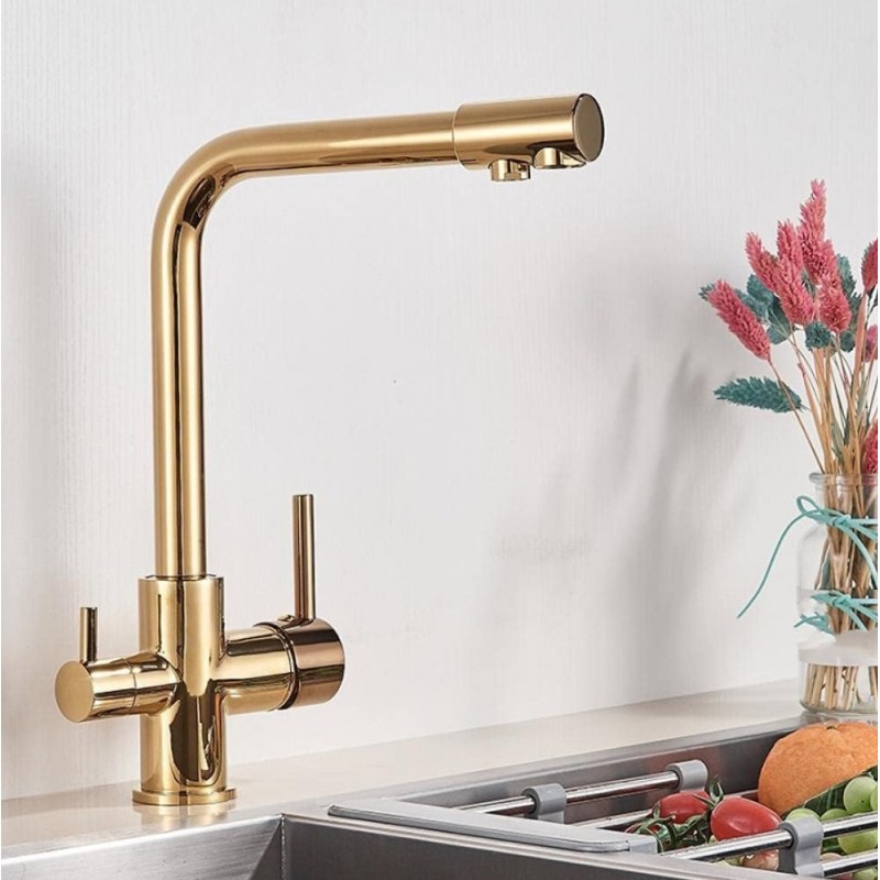 HANA GOLD - Tridelna vodna pipa za komunalno in filtrirano vodo, pipa 3 v 1