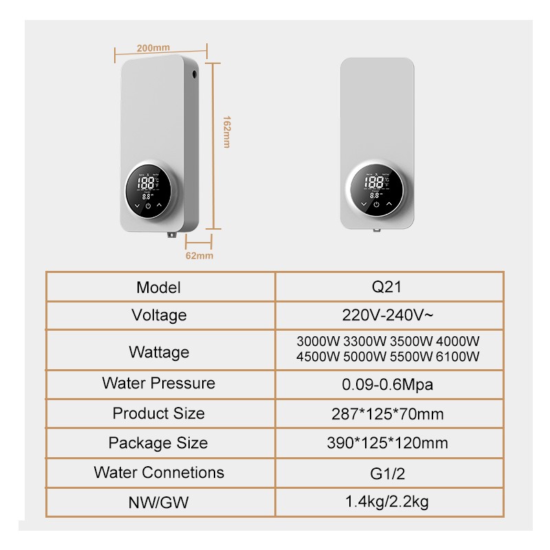 Pretočni grelnik vode MINI tehnične lastnosti