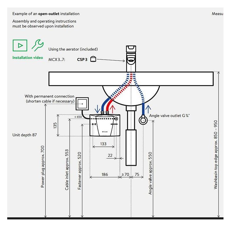 pretočni grelnik vode za umivalnik Clage E-mini MCX