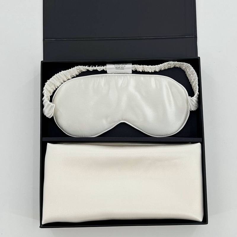 Komplet svilena prevleka za vzglavnik in spalna maska za oči bela ivory