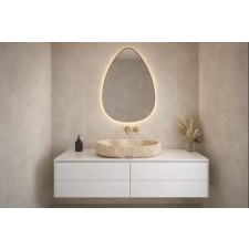 Asimetrično LED ogledalo z alu okvirjem v brushed gold barvi BigAlmond®