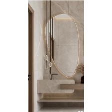 Asimetrično LED ogledalo z alu okvirjem v brushed gold barvi BigAlmond®