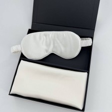 Komplet svilena prevleka za vzglavnik in spalna maska za oči bela ivory