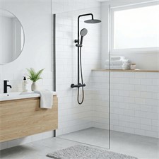 Termostatski set za prhanje LUNGO BLACK z izlivom 
