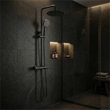 Termostatski set za prhanje LUNGO BLACK z izlivom 