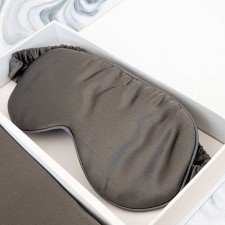 Komplet svilena prevleka za vzglavnik in spalna maska za oči črno siva