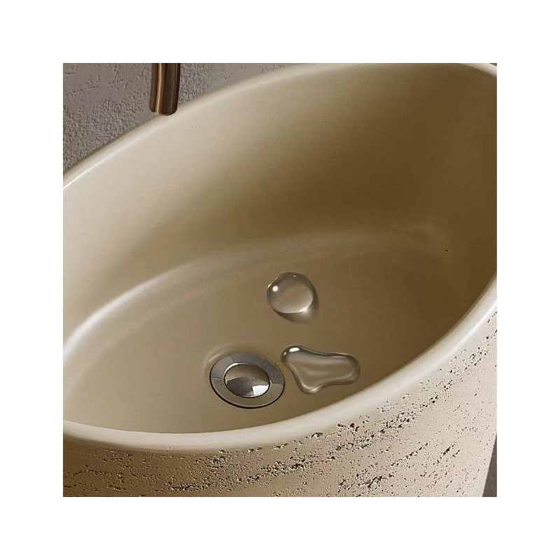 Samostoječi umivalnik iz umetnega kamna, videz bež traventin