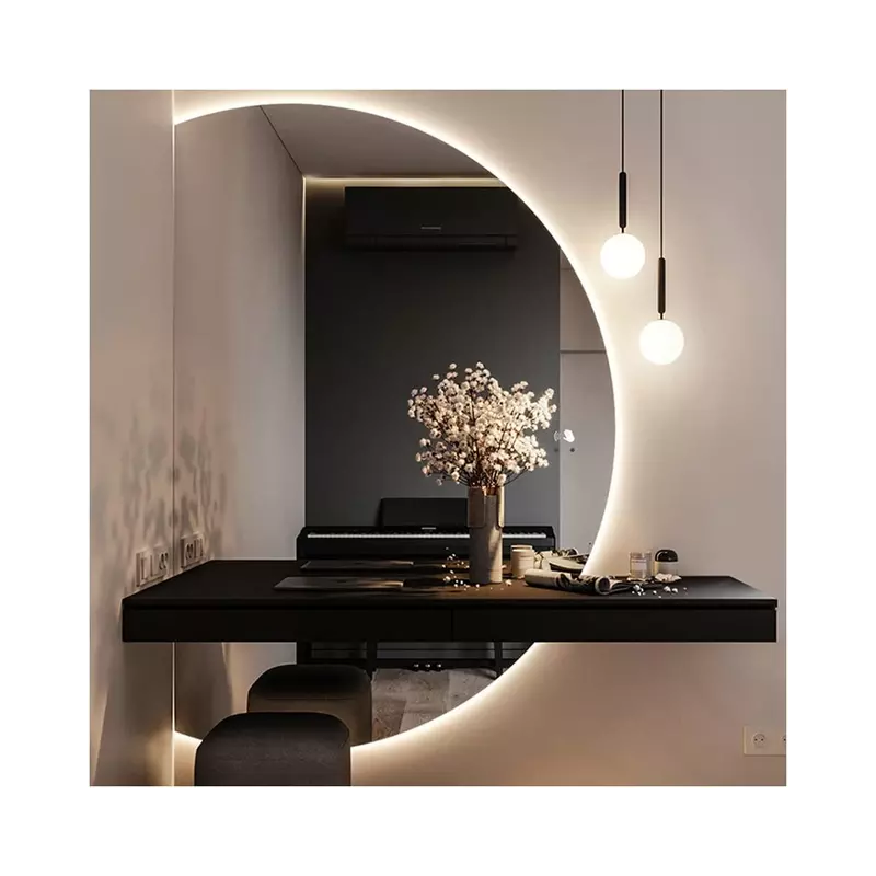 Veliko polkrožno ogledalo z osvetlitvijo