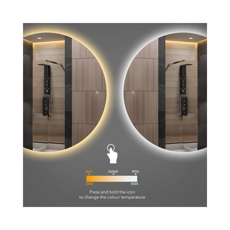 Veliko polkrožno ogledalo z osvetlitvijo