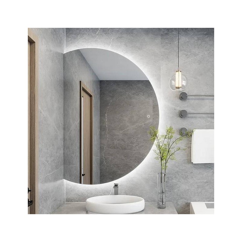 Veliko polkrožno ogledalo z osvetlitvijo