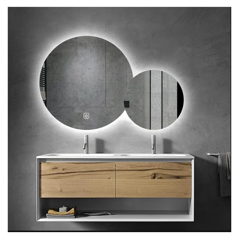 Dvojno okroglo kopalniško LED ogledalo Parent-Child 90cm + 45 cm