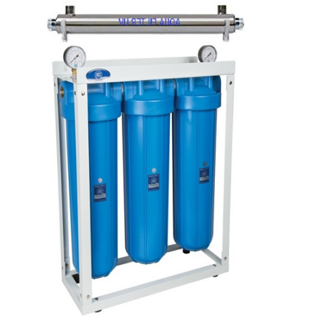 Komplet hišni vodni filter Big Blue® 20BB Aquafilter UV sterilizator 6 GPM in mehčanje vode