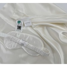 Komplet svilena prevleka za vzglavnik in spalna maska za oči bela ivory
