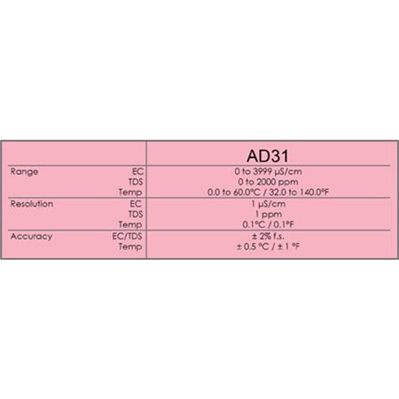 EC metar ADWA AD-31 elektronički mjerač (EC, TDS i temp. vrijednosti)