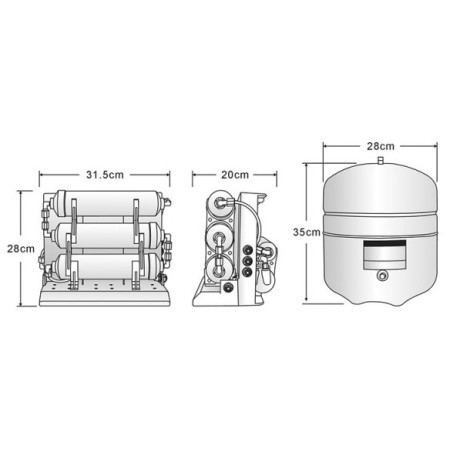 Umkehrosmose M500 + Wasserpumpe (kleinere Dimensionen)