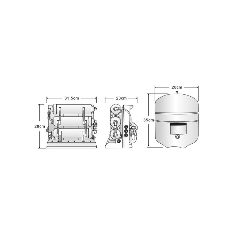 Umkehrosmose M500 + Wasserpumpe (kleinere Dimensionen)